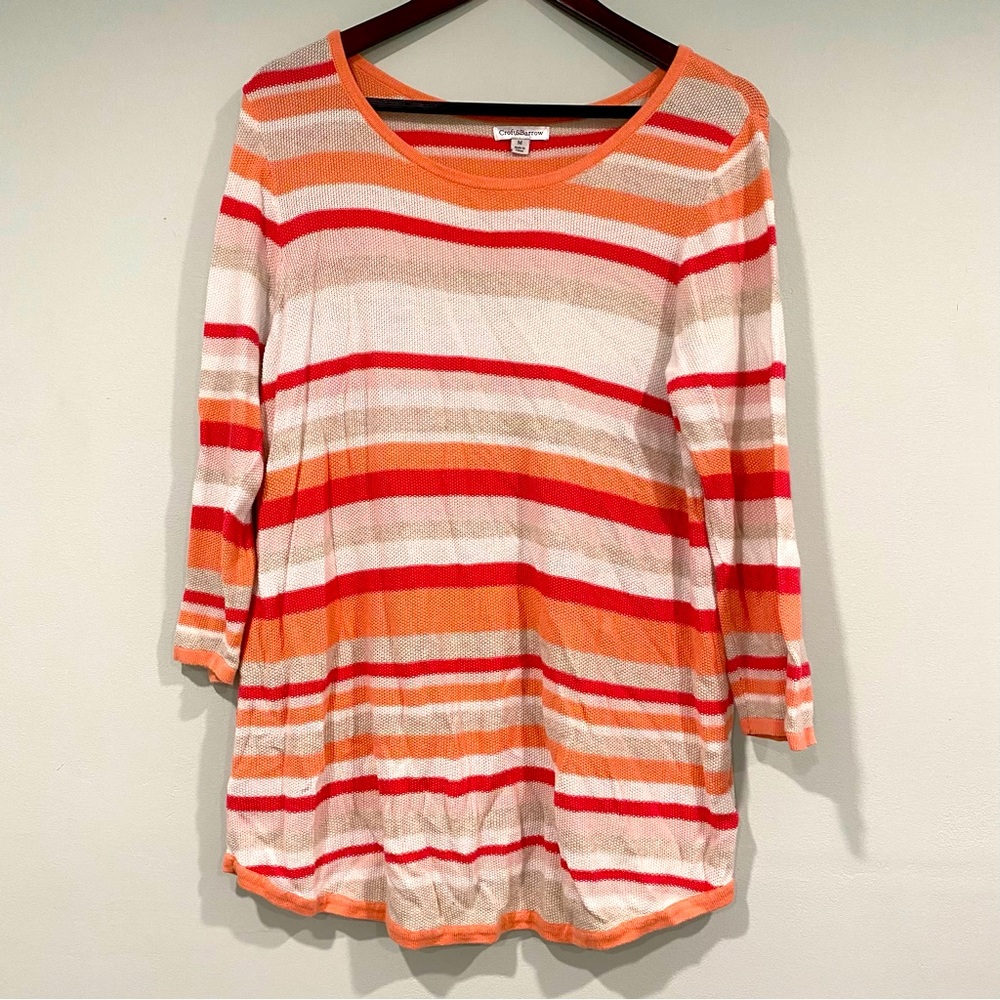 Croft and Barrow Knitted Scoop Neck Long Sleeve striped Coral Womens Size M